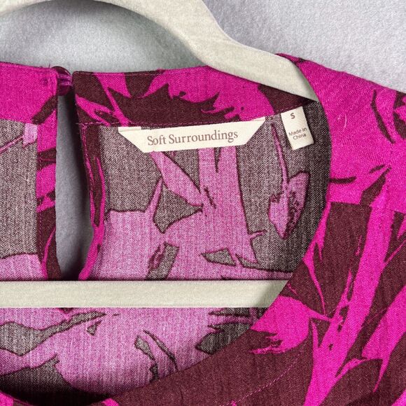 Soft Surroundings Blouse Women Small Fuchsia Pink Tropical Oceo Gauze Top - Picture 4 of 11